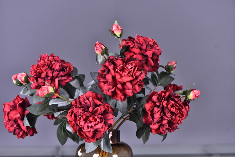 Factory direct sales of 2 simulated peonies, retro charred edge simulated peonies, soft decoration floral art for living rooms, lobbies and homestays pic 67
