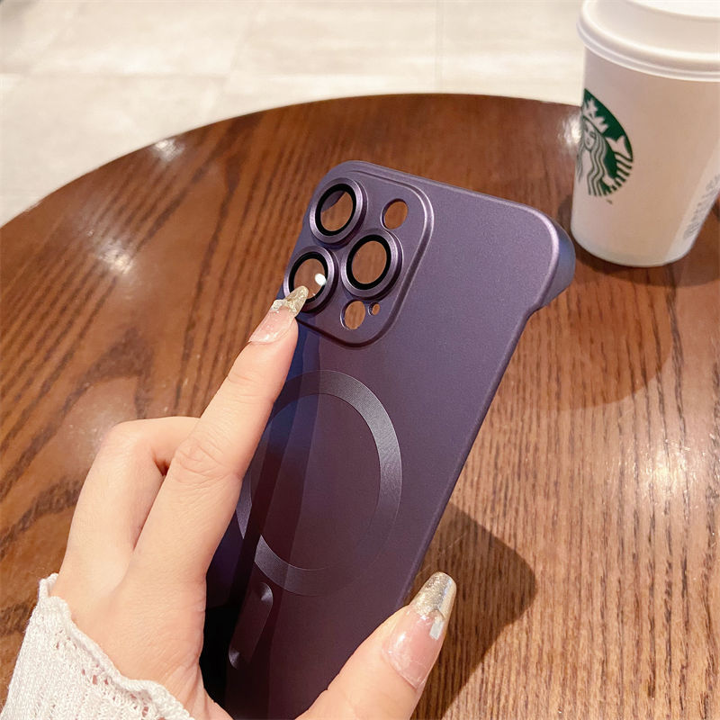 适用苹果15Promax无边框磁吸手机壳金属漆iPhone13镜头膜全包硬壳详情5