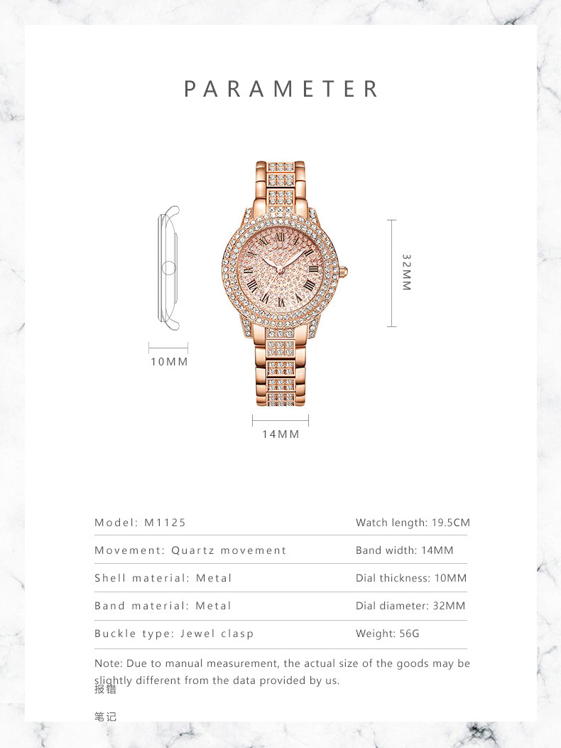 电子手表女小众高级感镶钻石英表学生玫瑰金罗马纹满钻女表批发详情14