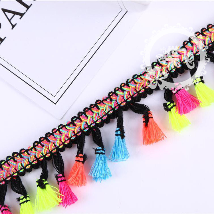 民族风蜈蚣边彩色流苏扫把花边DIY帽子围巾窗帘服装辅料花边现货织带详情14