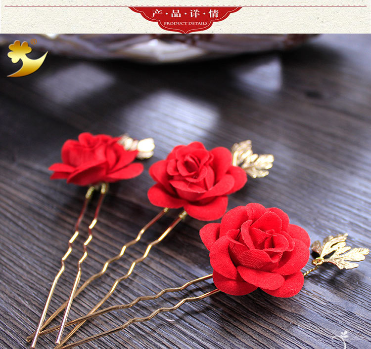 Direct sales of Japanese and Korean bride headwear, wedding gowns, rose U-shaped hairpins, flower hairpins, hair flowers and evening gowns wholesale pic 20