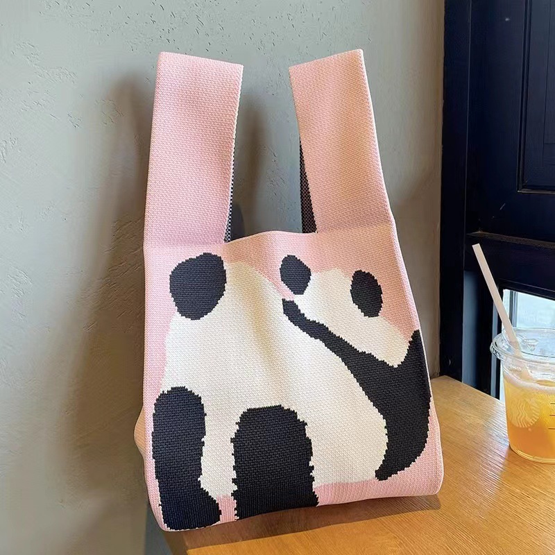 Bolso de panda lindo mujer de lana de punto bolsa de cubo versión japonesa y coreana 100 bolsos casuales bolsa de tote box lunch bag pic 22