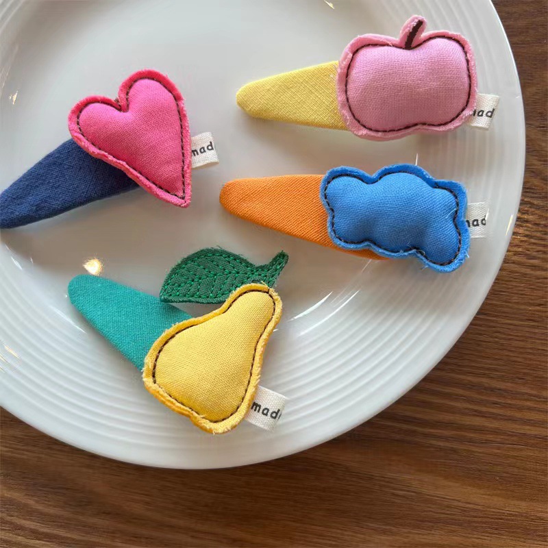 New handcrafted fruit fabric hair clips from South Korea, colorful and cute cloud cartoon girl hair clips, baby side clips, BB clips pic 10
