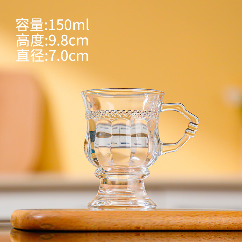 Simple and retro embossed European-style water cup, glass cup, coffee cup, souvenir, amber color, high appearance level water cup pic 7