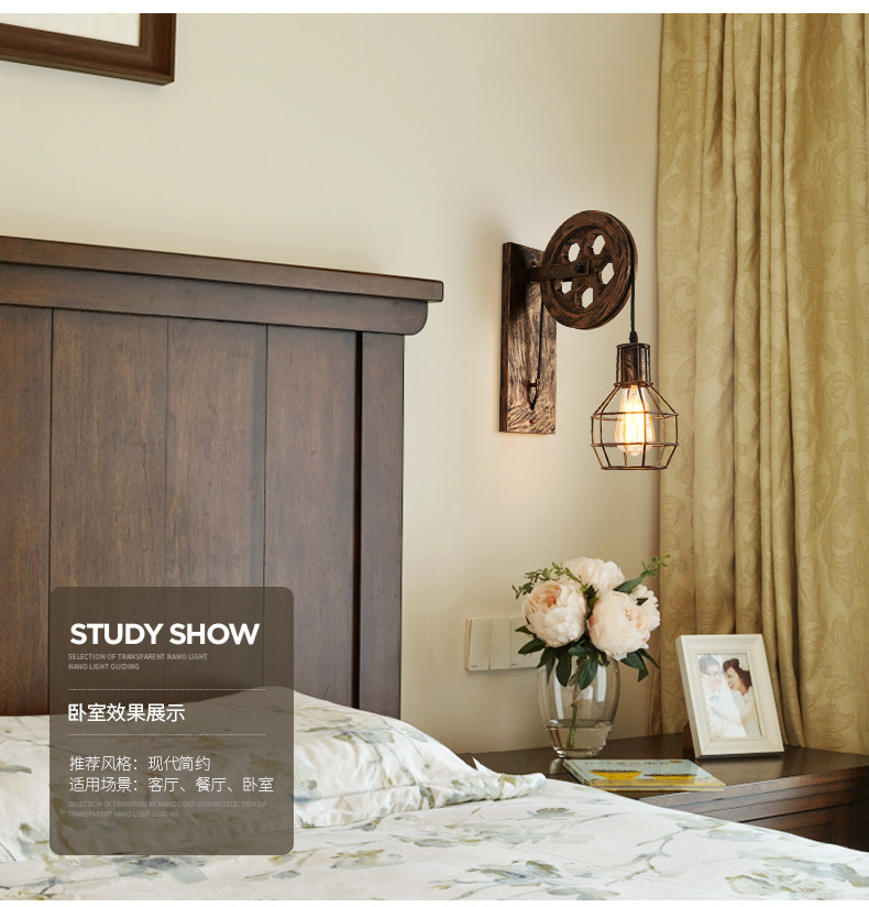 American country wall lamps, industrial style retro wall lamps, simple and creative ironwork pulley wall lamps, height-adjustable restaurant corridor lights pic 2