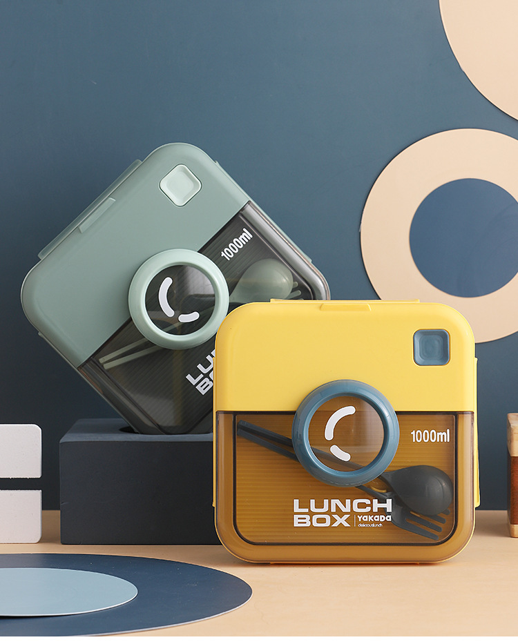 ins相机盖创意分格密封饭盒 上班族便携可微波午餐盒不串味便当盒详情24