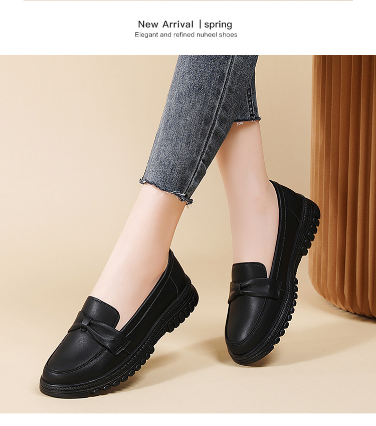 真皮平底浅口乐福鞋一脚蹬豆豆鞋软底中年妈妈鞋轻便牛筋底女单鞋详情21