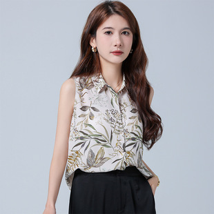 真丝t恤女无袖v领女式桑蚕丝背心女内搭春夏套头纯色上衣批发代发详情13