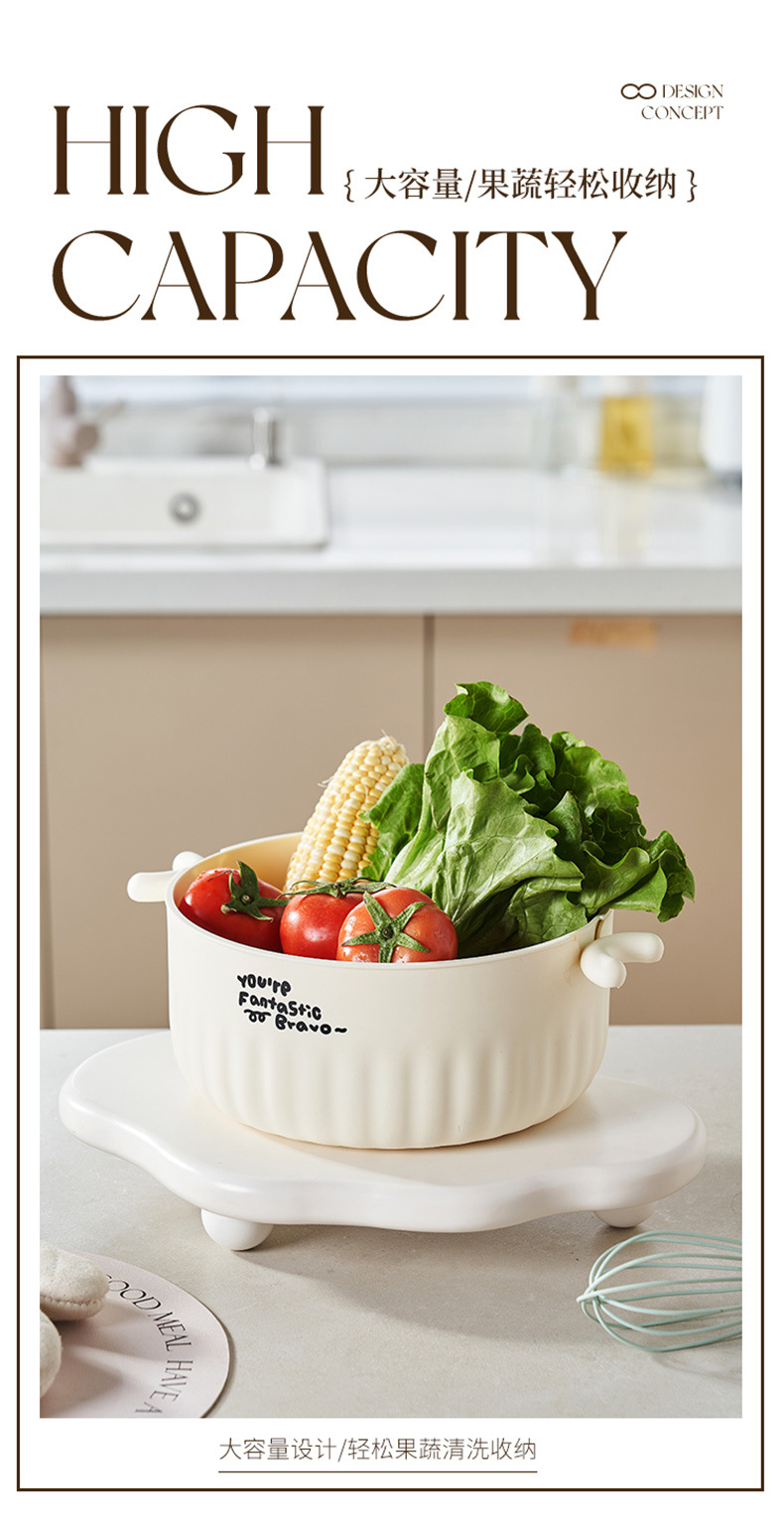 New round double-layer fruit and vegetable basket, household draining basket, kitchen thickened fruit storage, blue washing vegetable basket pic 8