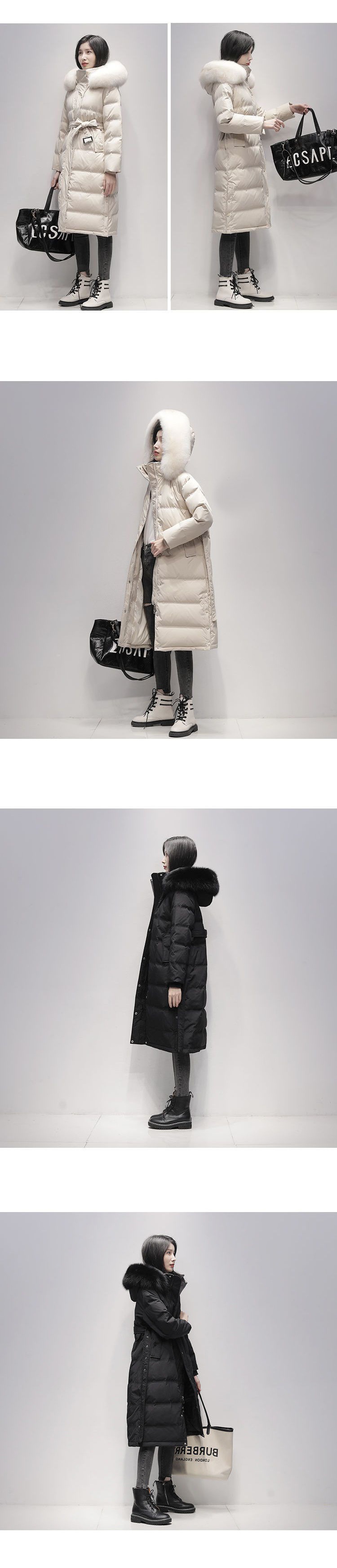 女士羽绒服2022年新款女冬中长款韩版收腰时尚白鸭绒大毛领外套潮详情3