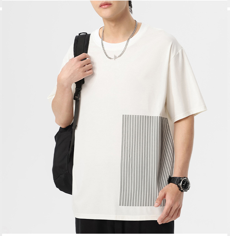 短袖T恤男夏季新款冰感宽松舒适半袖打底衫日系简约条纹休闲体恤详情8