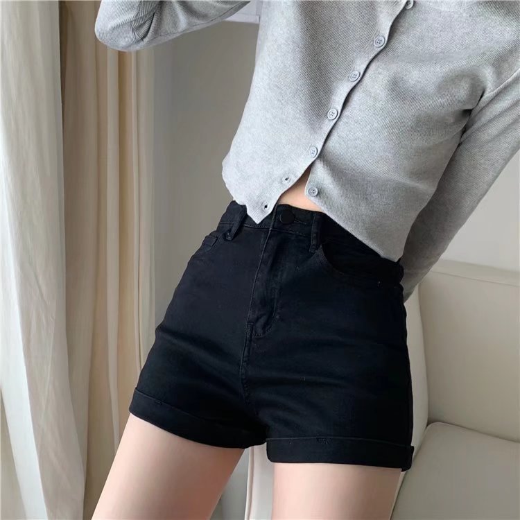 Wholesale of slim Hyuna style versatile rolled-up hot pants for women, high-waisted, light-colored tight denim shorts pic 42