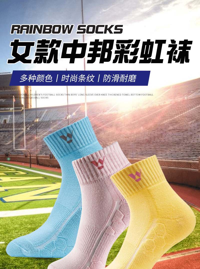 WT0137运动袜 透气干爽羽毛球袜 吸汗运动袜 女款中邦彩虹袜批发详情1