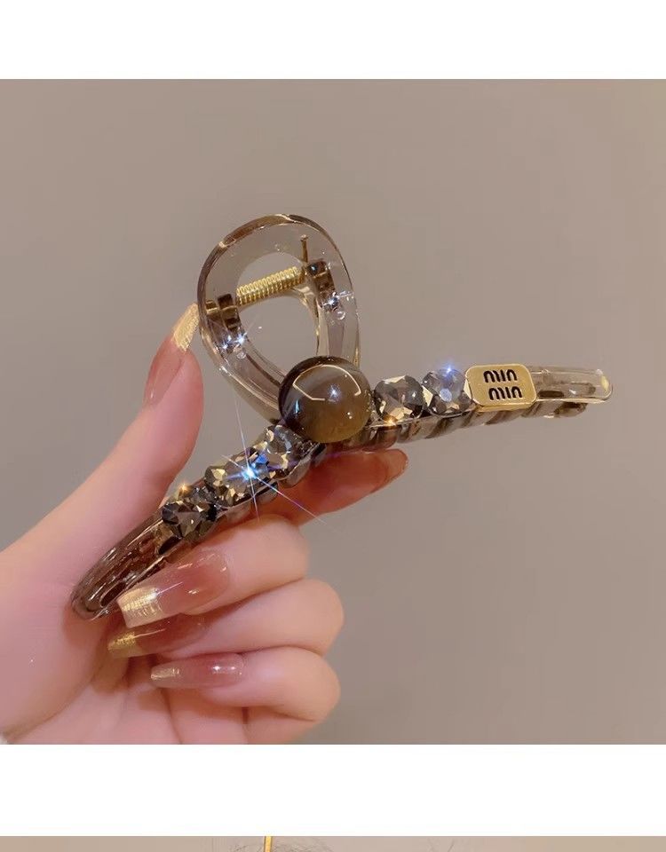 高级感茶色水晶发夹女后脑勺发量多大号鲨鱼夹气质盘发发抓夹头饰详情7