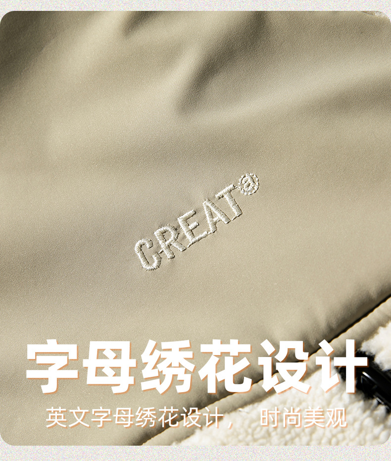 550G lambskin hooded jacket for men, a new winter heavyweight thickened cotton-padded jacket, an American retro trendy brand patchwork cotton-padded jacket pic 4