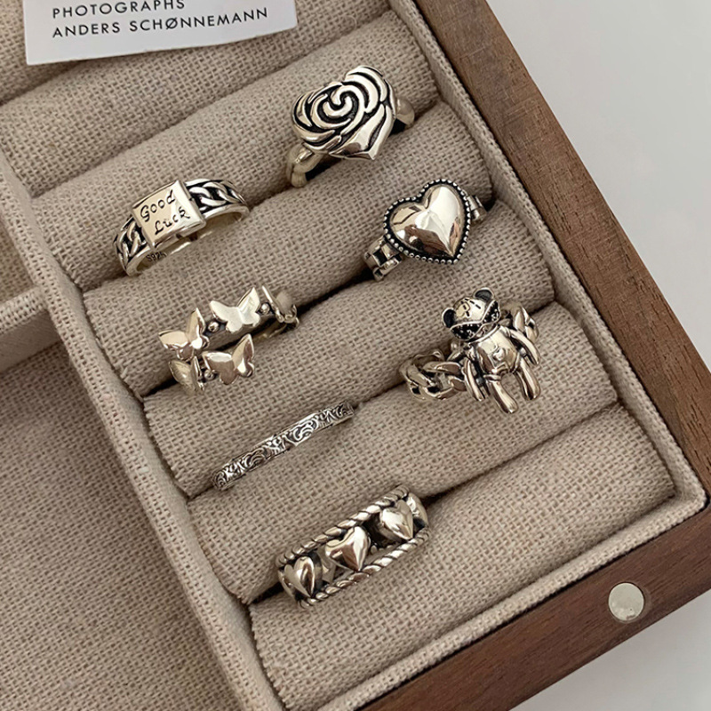 欧美复古嘻哈做旧戒指套装小众个性冷淡风食指戒开口指环2024新款详情2