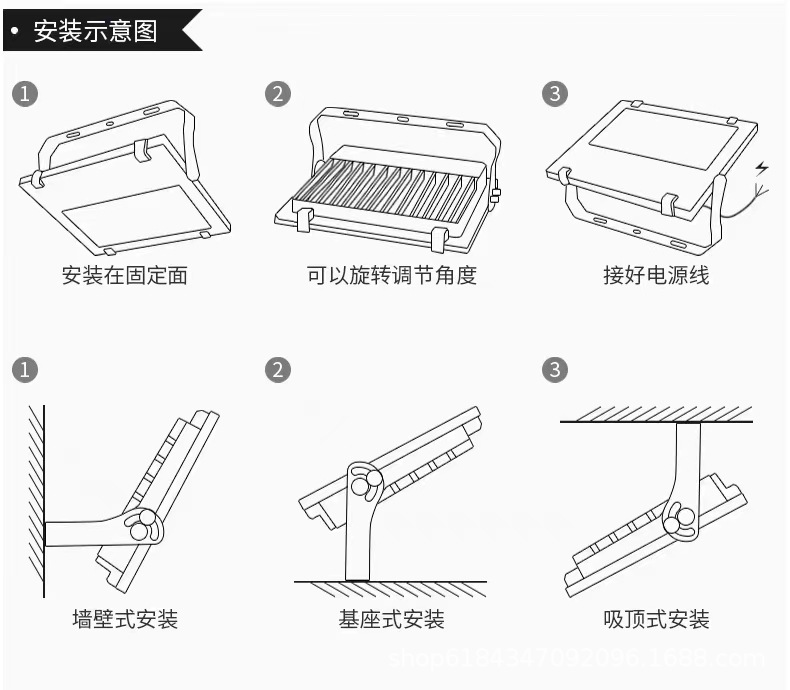 led投光灯户外投光灯广告牌投射灯室外照明广场灯庭院灯工地灯详情6