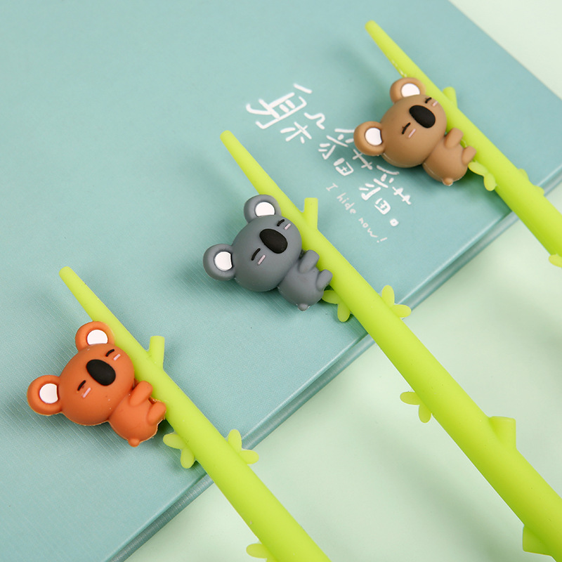 Nuevo creativo lindo papelería pluma koala holder rama estudiante pluma neutral silicona dibujos animados personalizado fabricante al por mayor pic 8