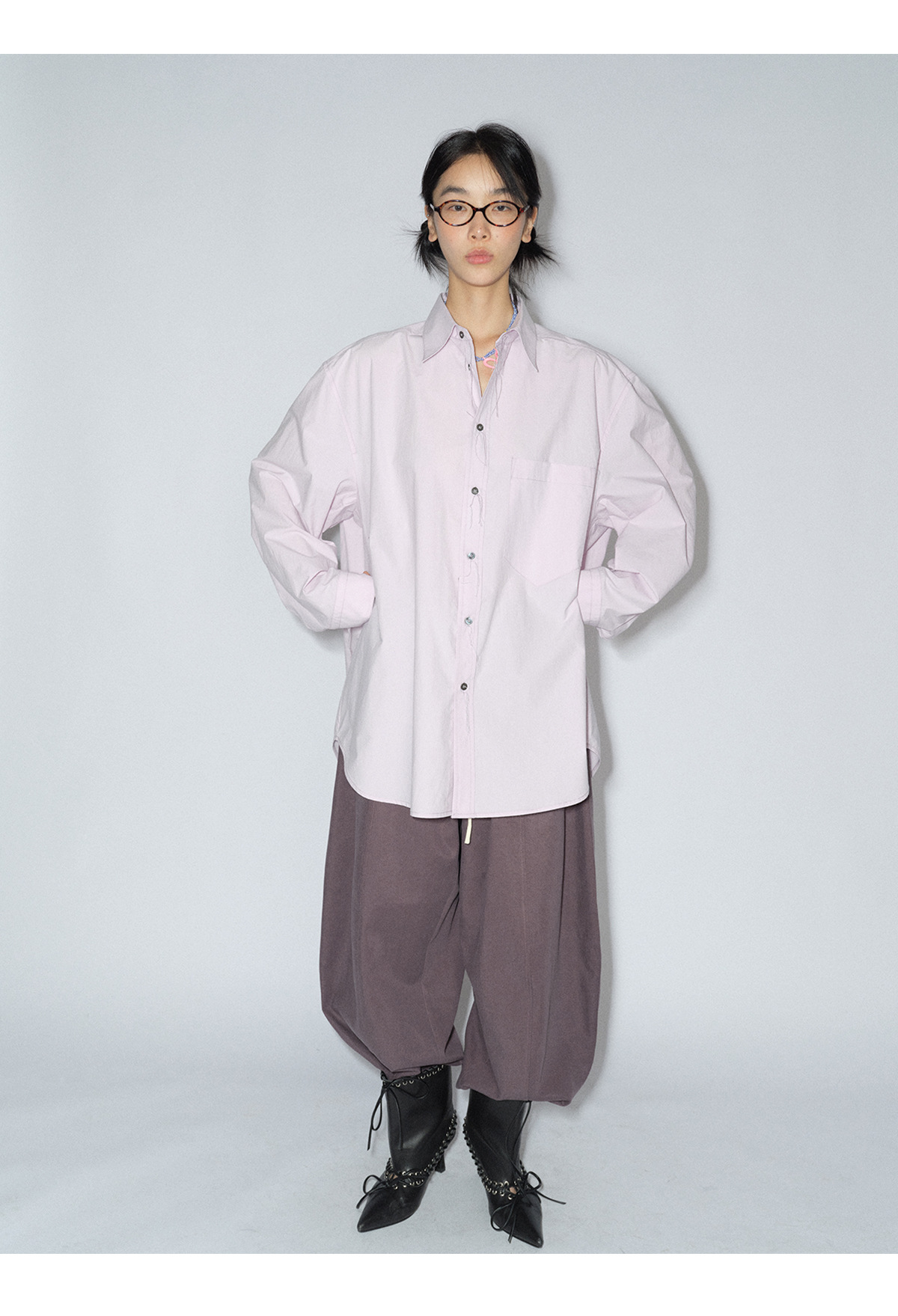 [识时]新品盐缩匹马棉宽松休闲百搭翻领长袖纯色衬衫上衣女V8465详情23