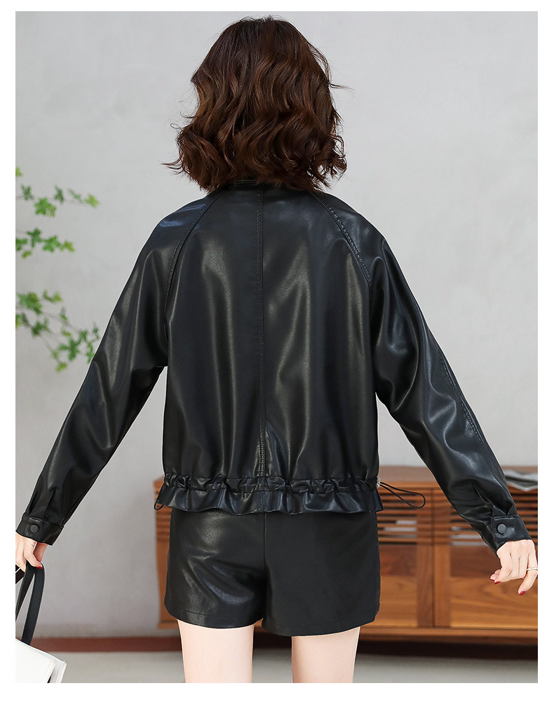 2022年新款春秋小皮衣女外套短款机车服韩版修身长袖pu皮夹克详情18