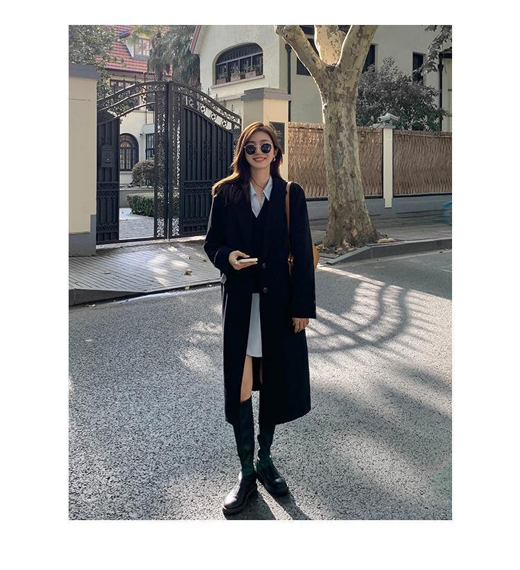 黑色中长款西装领风衣外套女2022年秋冬新款韩版休闲气质过膝大衣详情11