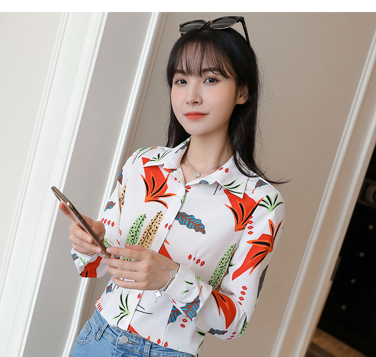New spring and autumn Korean-style slim-fit shirt for women, long-sleeved printed striped trendy base layer, Hong Kong-style top for women pic 74
