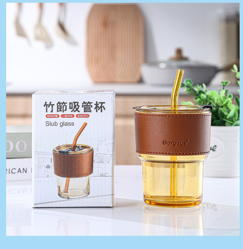 竹节杯冷萃咖啡杯吸管玻璃杯创意双饮杯高颜值礼品杯办公室水杯详情8
