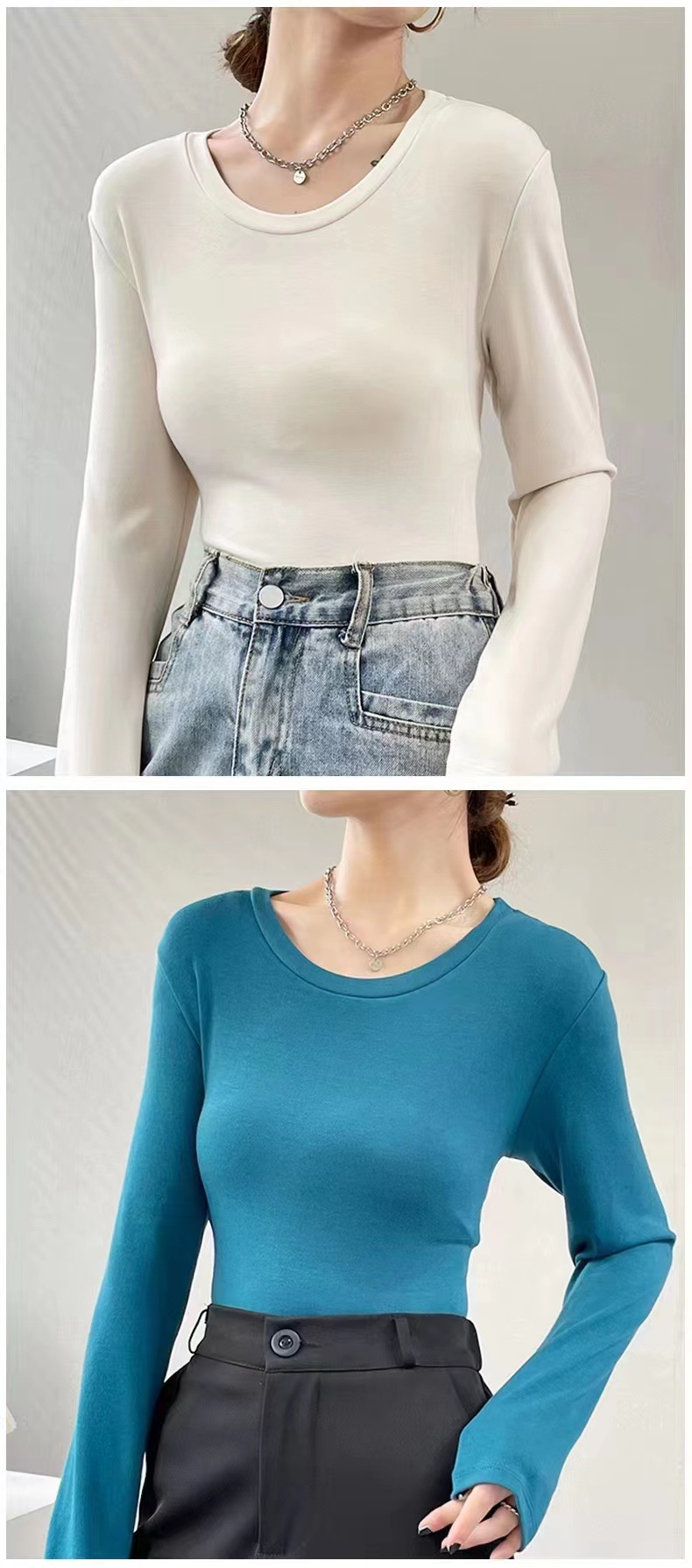 美雅碧羊毛蛋白秋冬保暖发热上衣免烫修身套头长袖女装百搭打底衫详情14