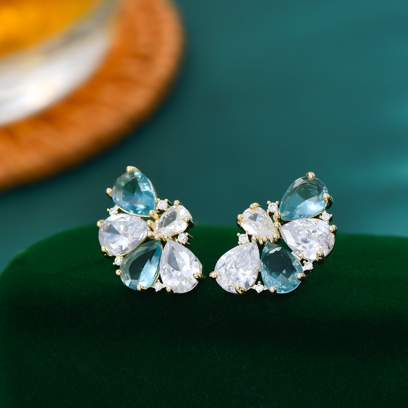 韩版时尚气质耳钉女S925银针超仙粉色锆石蝴蝶耳饰甜美风学生耳坠详情8