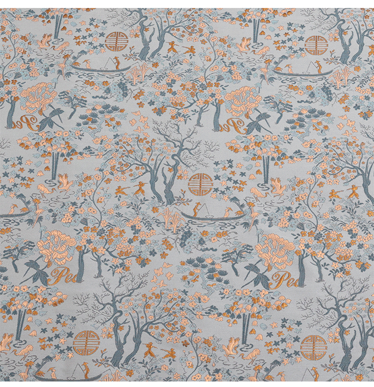 国潮现货色织宋锦中式马甲国风布料八达纹藻井竹叶提花仿宋锦旗袍面料详情5