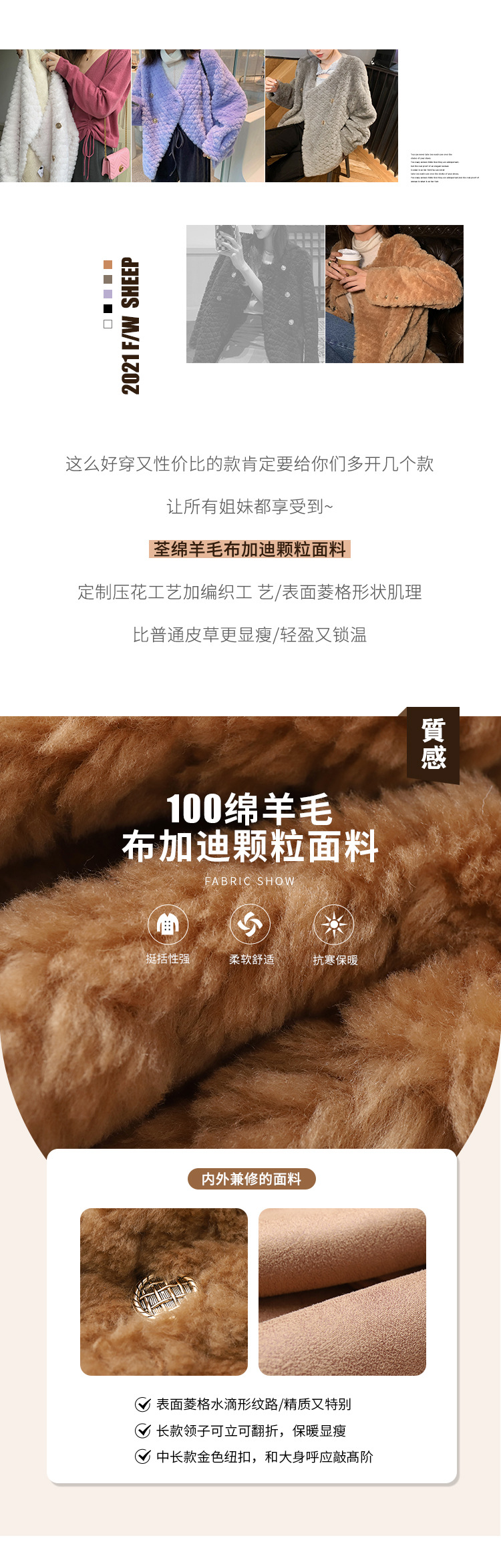 冬季新年羊羔毛皮草短款女网红羊剪绒布加迪全羊毛年轻短外套详情11