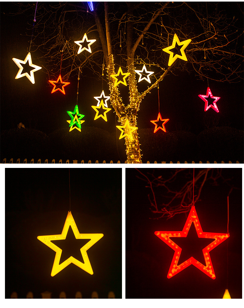 New atmosphere hanging tree lights, five-pointed star pendants, starry sky garden lights, outdoor waterproof light strings, Christmas decorative lights pic 9