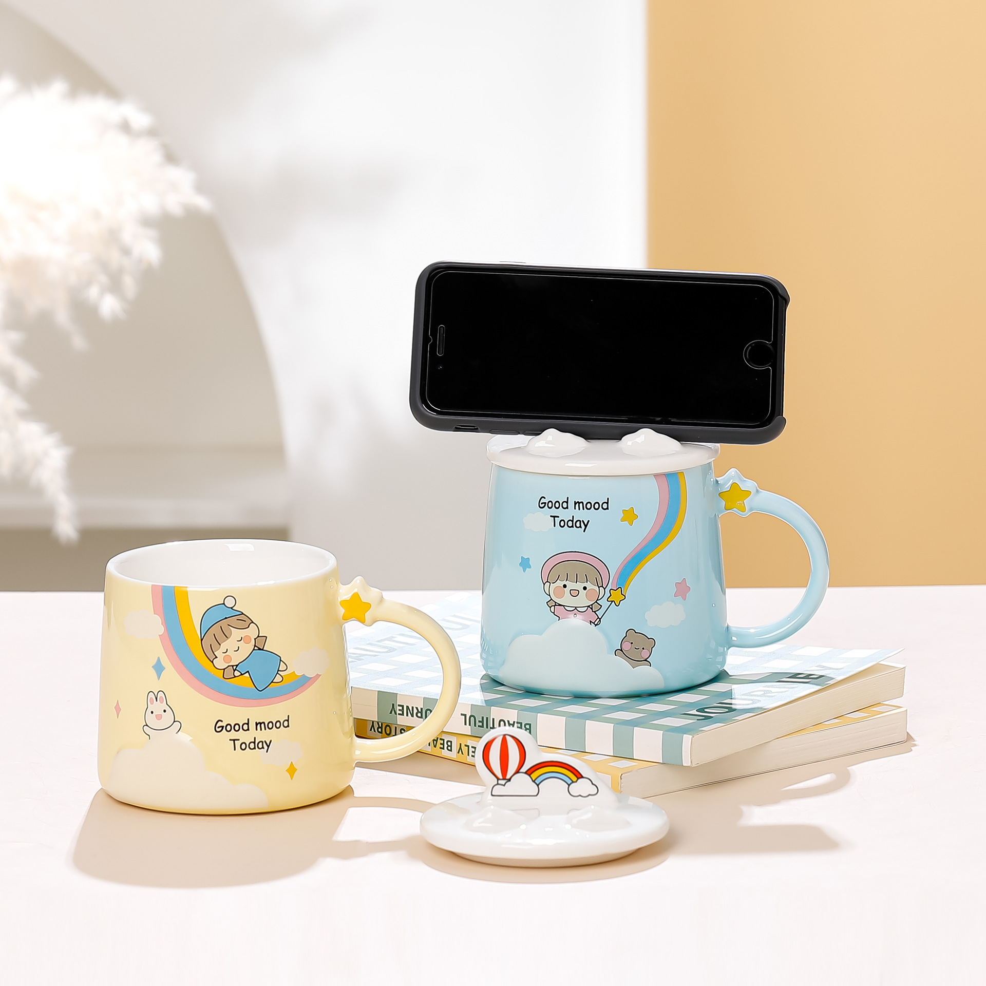 Cute girls, ceramic water cups, high appearance level, household ceramic cups, mugs, souvenirs, cartoon couple cups pic 3