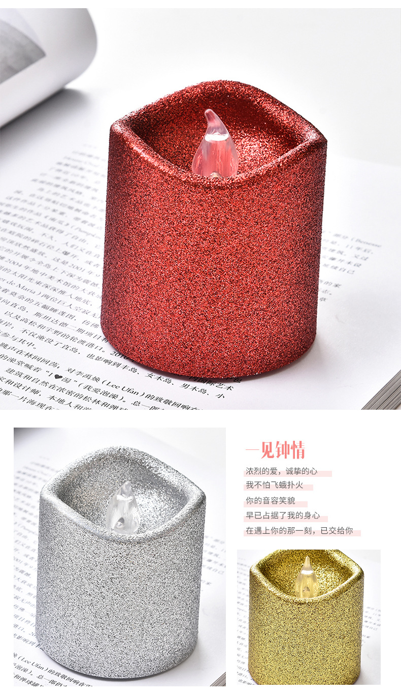 Wavy mouth powder sprinkled electronic candles, tea wax lamps sprinkled with gold powder, yellow light flashing, festival decoration, wedding candles and lamps pic 7
