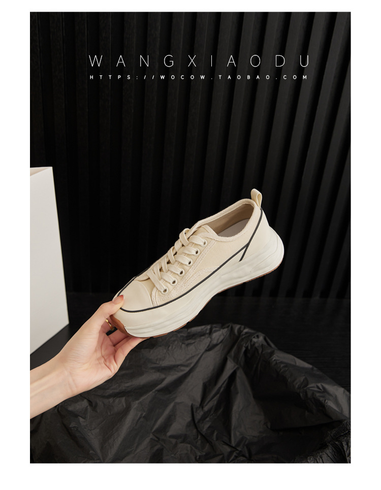 【澜柜】北海道 厚底系带帆布鞋女2022年新款网面平底小白鞋子女详情61
