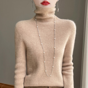 肌肤感100%羊毛一线成衣无缝秋冬新短款女半高领宽松打底针织毛衣详情2