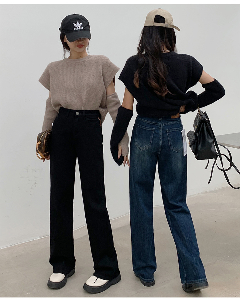 8牛仔裤女士十三行2022年秋季新款高腰宽松时尚百搭直筒拖地裤子详情7