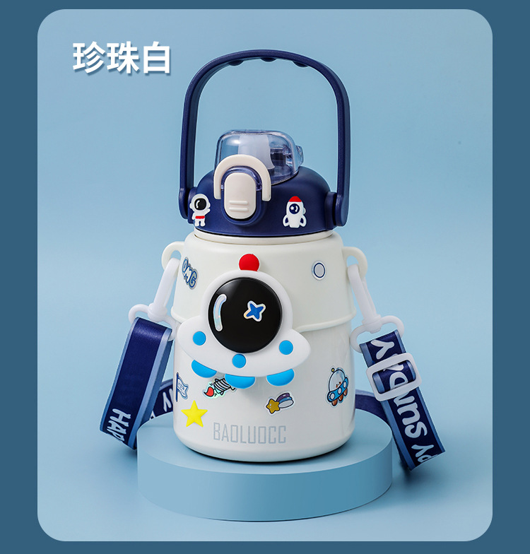Cartoon astronaut big-belted insulated cup, high appearance level, internet-famous water cup, 316 stainless steel bouncing lid, cute straw cup pic 18