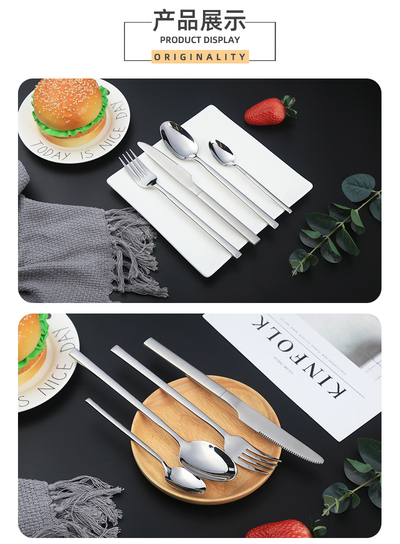 Factory wholesale 304 stainless steel Knight series tableware, knives, forks, spoons, portable tableware, Western dining knife and fork sets customization pic 7
