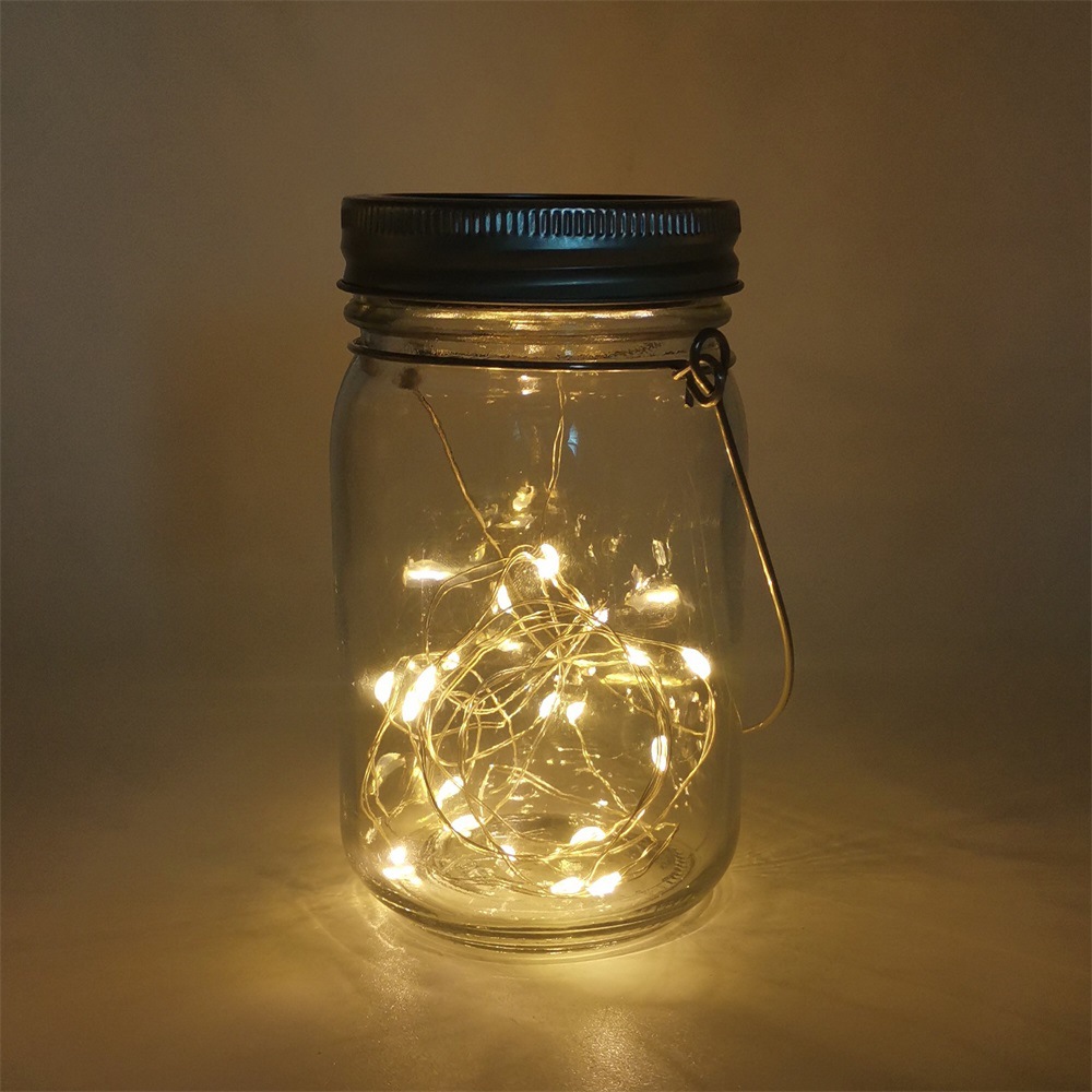 Solar Mason can light led copper wire string starry sky Fairy tale firefly solar Mason bottle cap pic 14