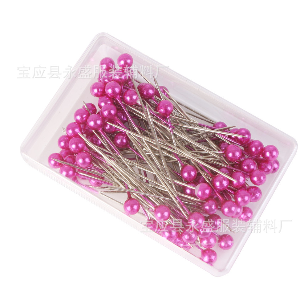 厂家供应100枚盒装彩色镀镍珠光针DIY服装定位装饰珠针批发可定色详情4
