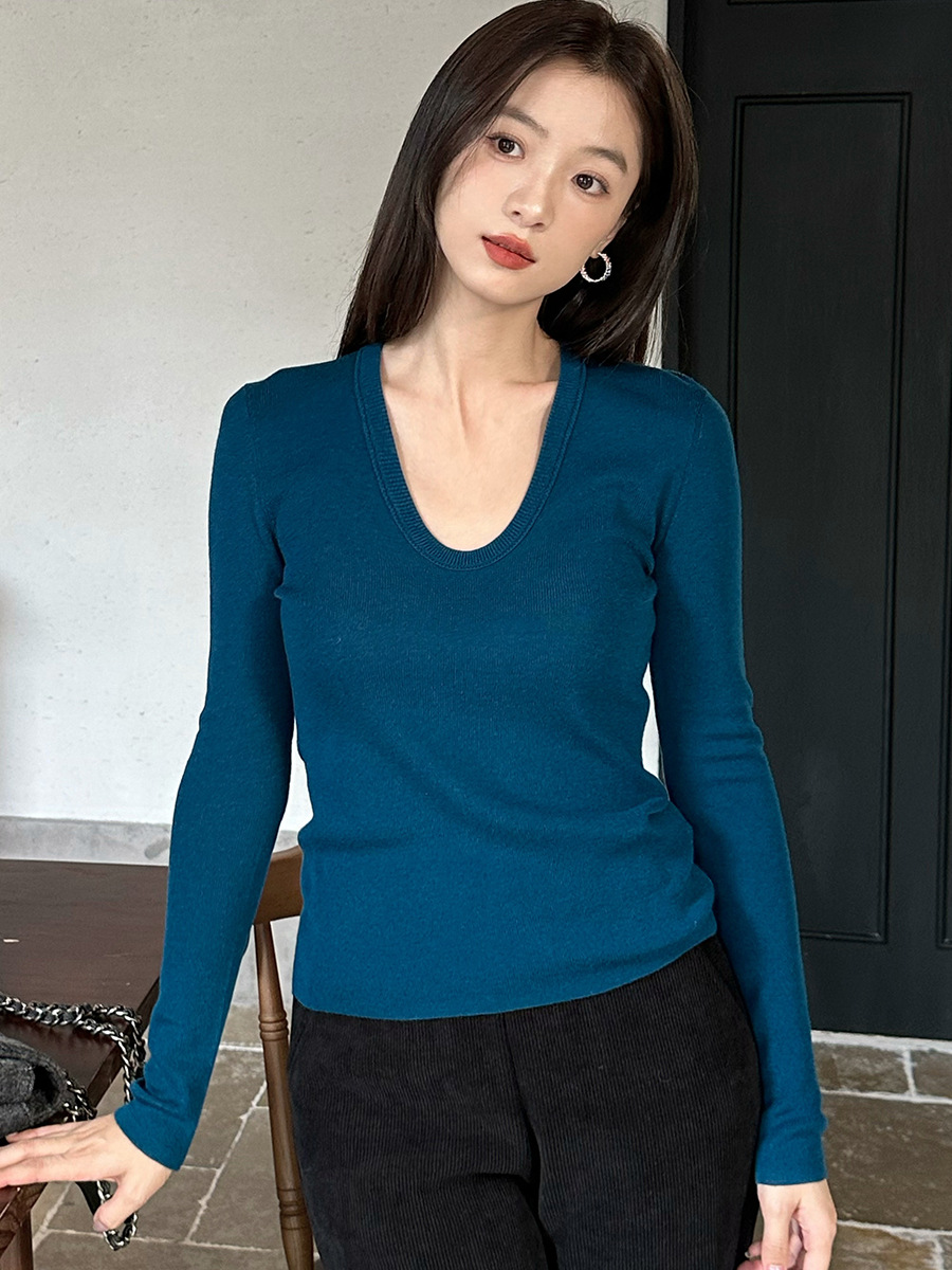 安可拉红羊毛衫设计感秋冬新款长袖针织打底衫修身显瘦上衣女详情4