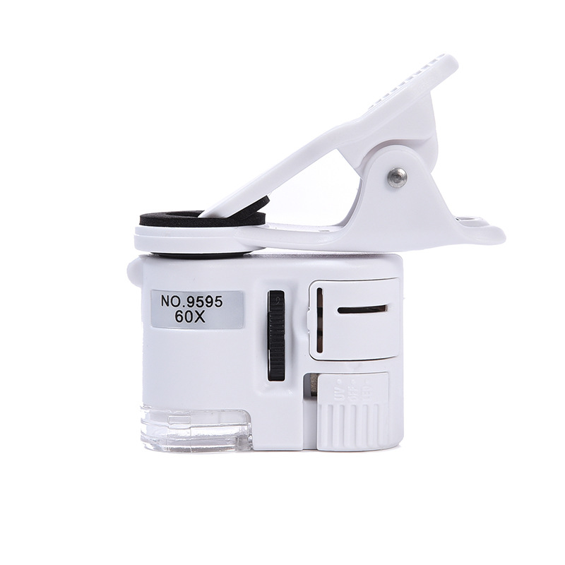 9595W white handheld LED lamp 60x magnifying glass mini portable universal mobile phone photo banknote inspection microscope pic 7