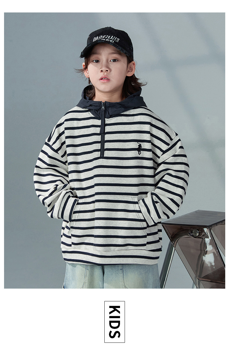 小瑜哥春季中大童儿童连帽春秋款条纹连帽卫衣详情13