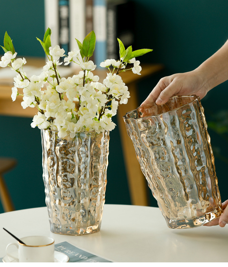 宇行玻璃北欧彩色玻璃花瓶客厅百合花玫瑰水养水培花插餐桌装饰摆件水晶花瓶详情2