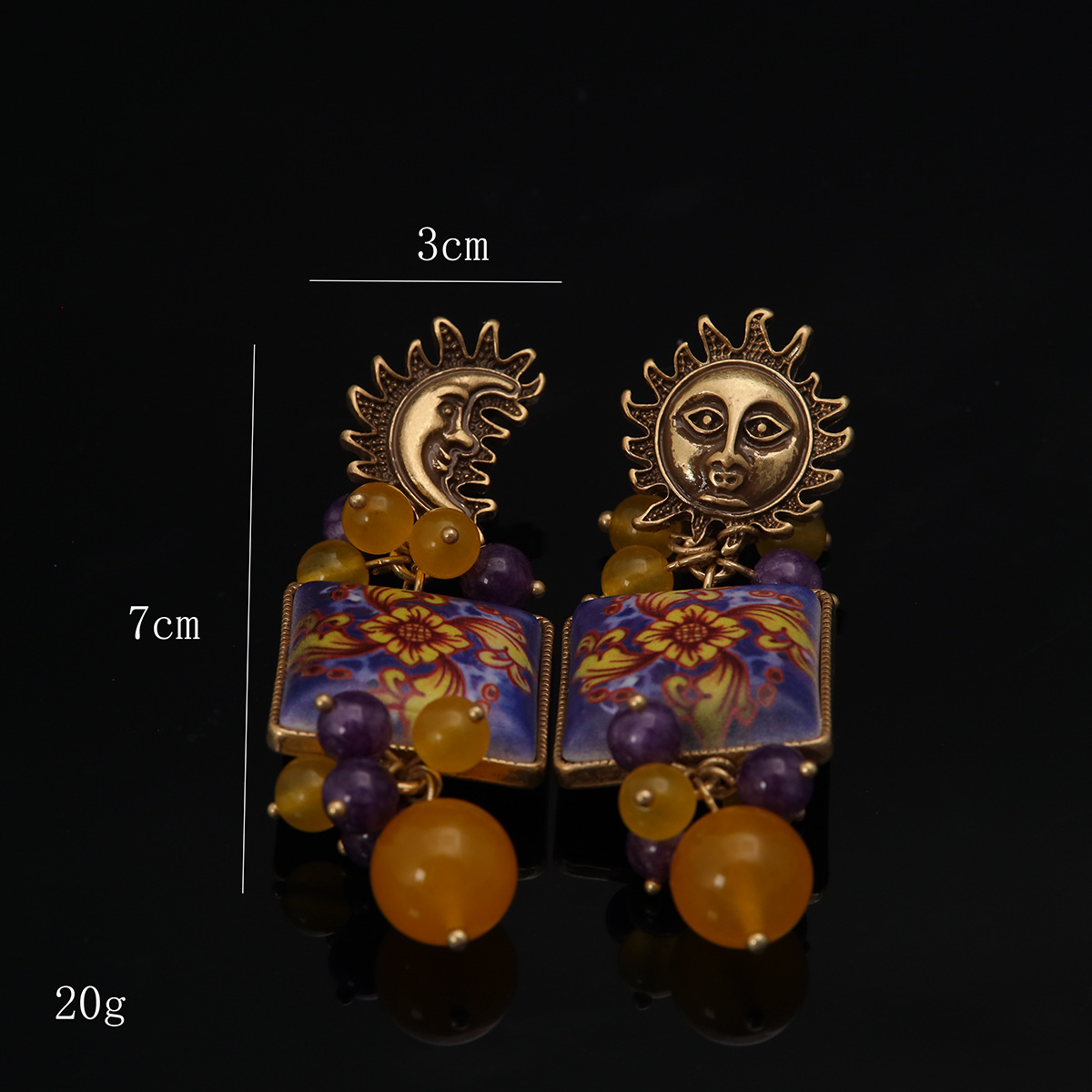 中古vintage高级感宫廷风小众设计气质复古金做旧流苏耳饰紫色详情2