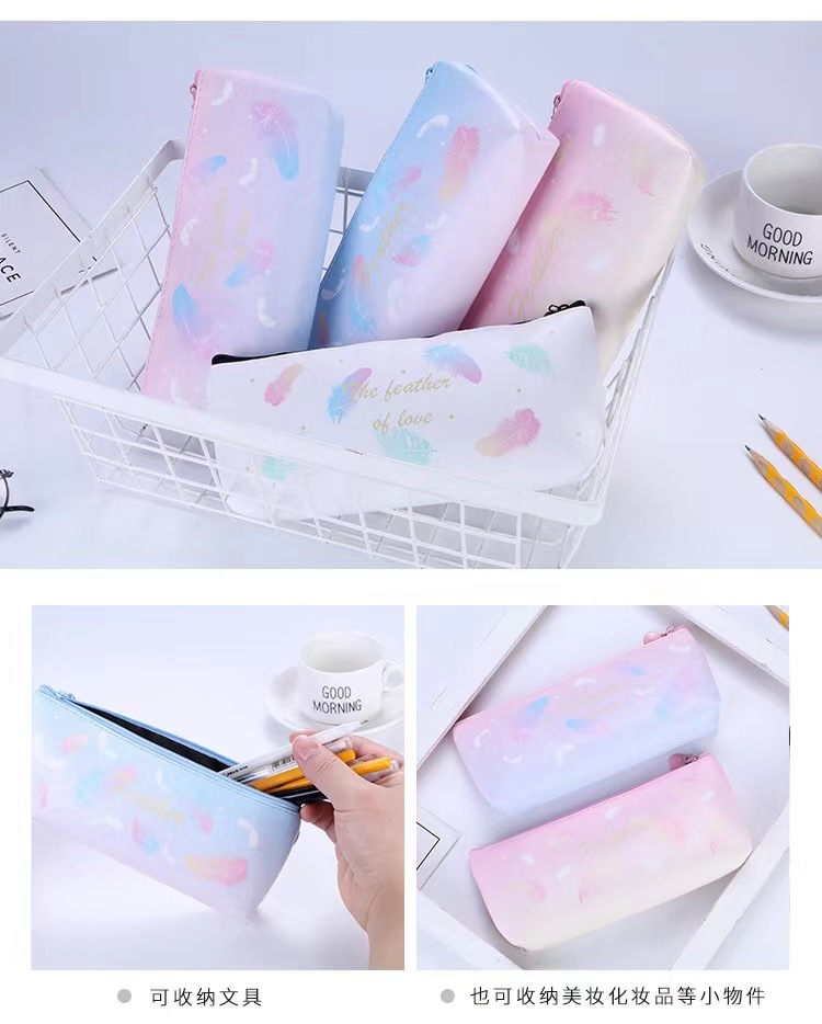 Simple leather large-capacity quille case for girls, cute pencil case, creative stationery storage bag for junior high school and primary school students pic 5