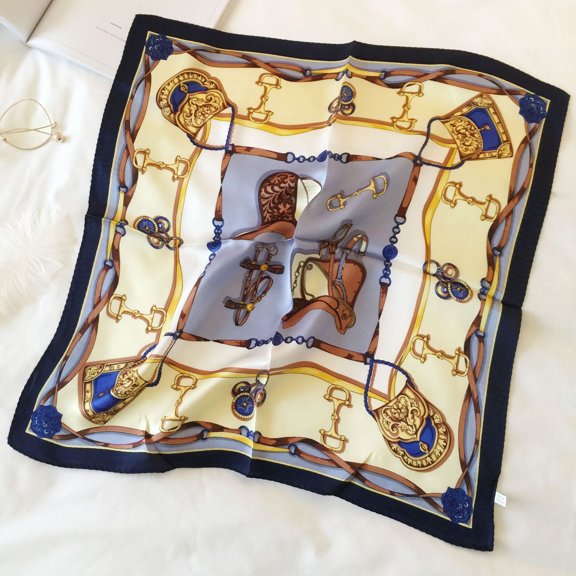 Wholesale silk scarves for overseas gifts and return gifts, cross-border silk autumn and winter decorative plain crepe satin 53cm floral neckerchiefs, small square scarves pic 96