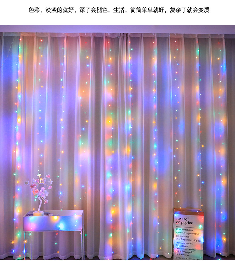 Christmas decorative led copper wire curtain light strip hook USB interface 3* 3m decorative light string remote control function copper wire light pic 8