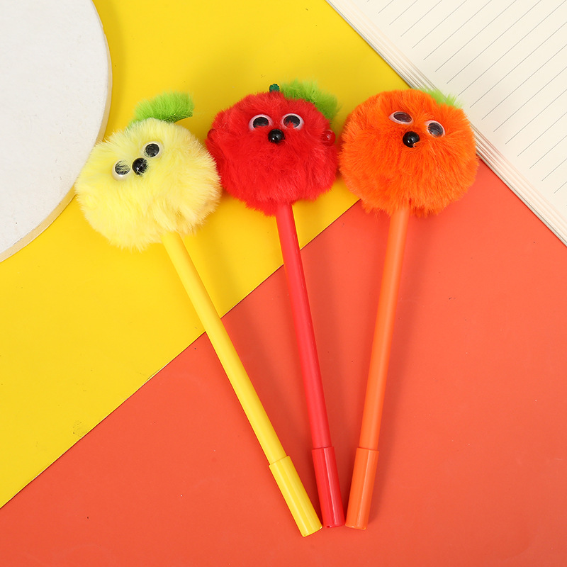 Stock zongfan papelería halloween bola de pelo pluma neutral caricatura divertida peluche negro creativo bolígrafo de agua venta directa de fábrica pic 2